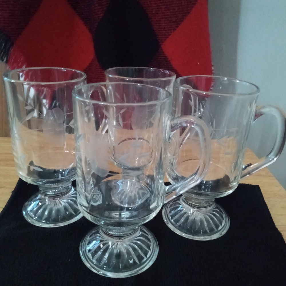 Princess House Heritage Glass Footed Irish Coffee Mugs